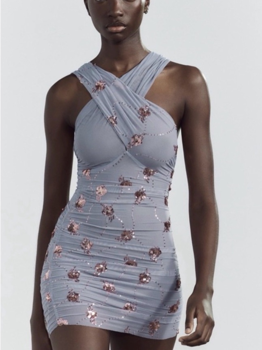 Zara Lilac Crisscross Sequin Mini Dress